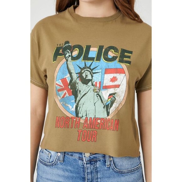 NWT Forever 21 The Police Cropped Graphic Tee in Brown - Size S/M - Picture 8 of 8